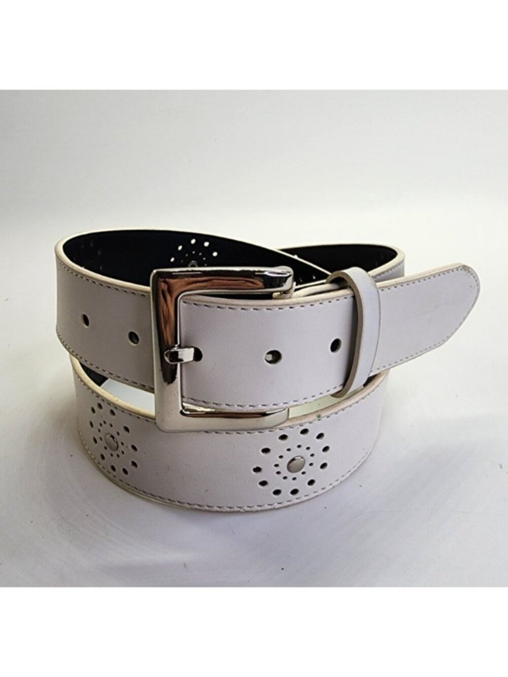 Charlotte Russe White Leather Belt With Silver Studs Cutout Size L Y2K Deadstock